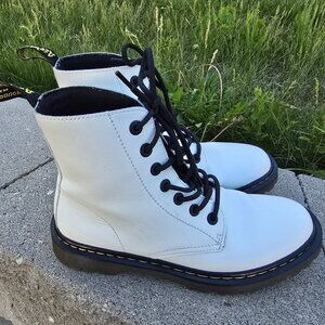 Dr. Doc Marten Luana Leather White Lace Up Combat Boots Grunge Punk